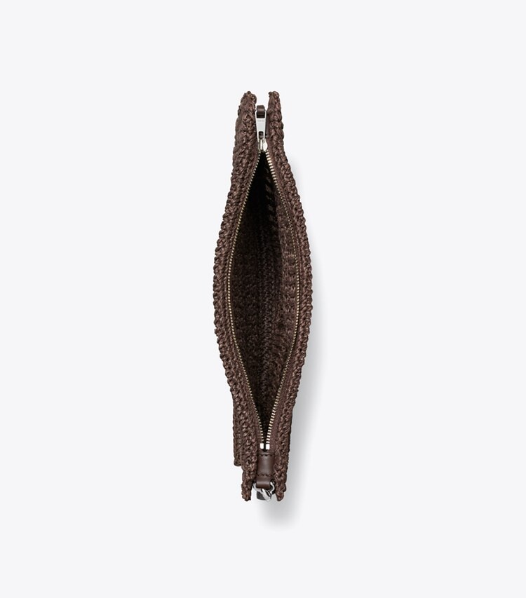 Tory Burch designer portes-monnaie Pochette Ella crochetée à la main in Dark Cocoa dessus