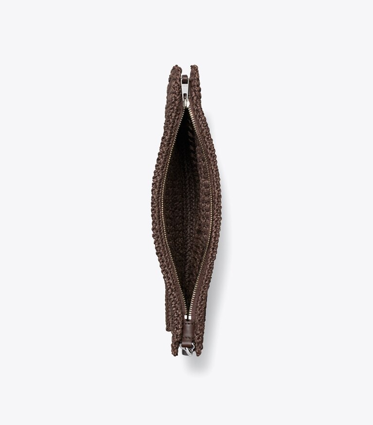 Tory Burch designer portes-monnaie Pochette Ella crochetée à la main in Dark Cocoa dessus