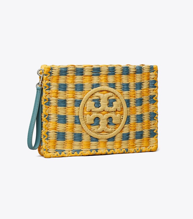 Tory Burch designer portafogli da polso Pochette Ella lavorata all’uncinetto a mano in Deep Turquoise angle