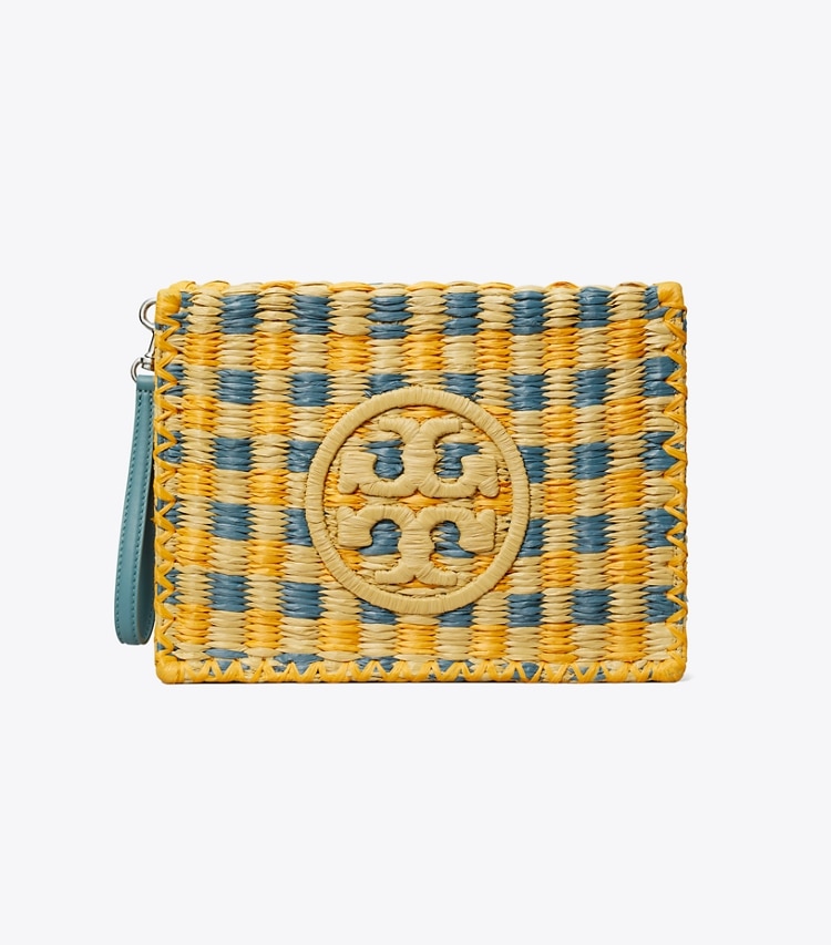 Tory Burch designer portafogli da polso Pochette Ella lavorata all’uncinetto a mano in Deep Turquoise front
