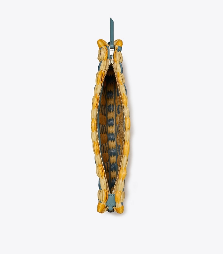 Tory Burch designer portafogli da polso Pochette Ella lavorata all’uncinetto a mano in Deep Turquoise superiore