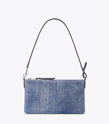 Tory Burch designer sacs porté épaule Pochette en denim à imprimé suède dans Blue Jean de face