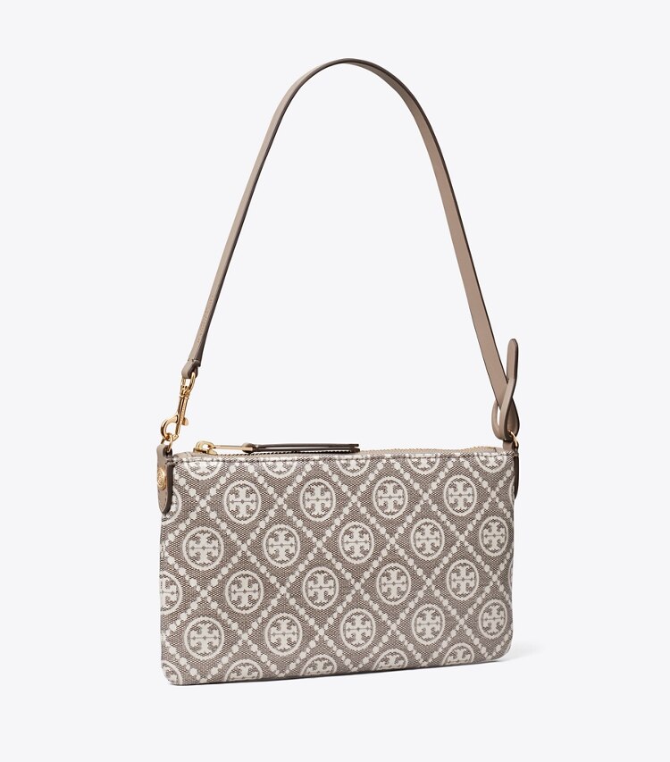 Tory Burch designer sacs porté épaule Pochette en jacquard enduit à monogramme T dans Charcoal angle