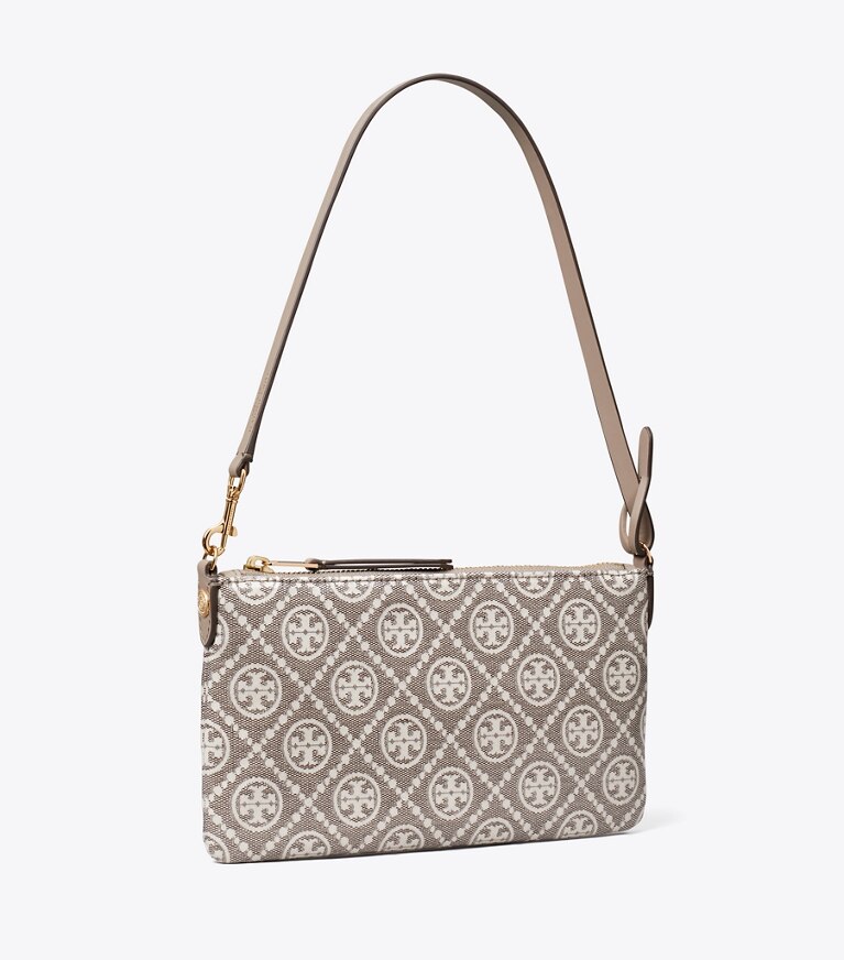 Tory Burch designer sacs porté épaule Pochette en jacquard enduit à monogramme T dans Charcoal angle