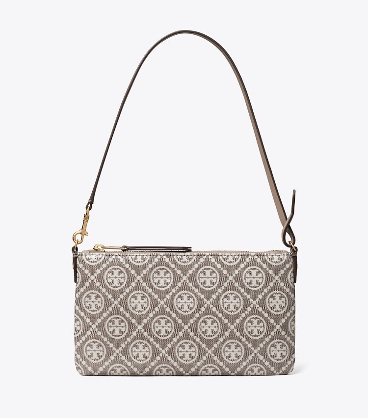Tory Burch designer sacs porté épaule Pochette en jacquard enduit à monogramme T dans Charcoal de face