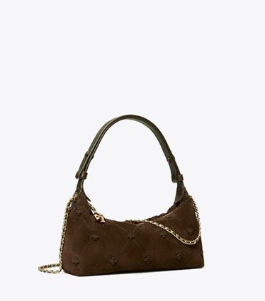 Tory Burch designer sacs à bandoulière Pochette en suède Bunny Knot dans Dark Cocoa angle