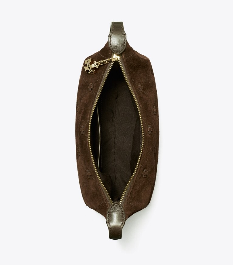 Tory Burch designer sacs à bandoulière Pochette en suède Bunny Knot dans Dark Cocoa vue du dessus
