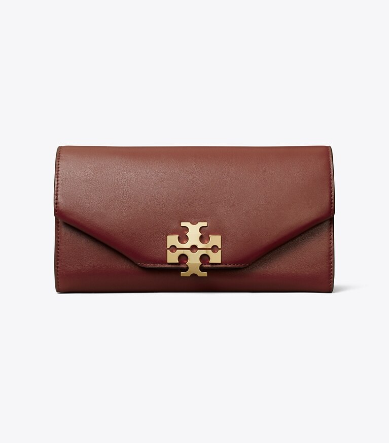 Tory Burch designer pochettes Pochette enveloppe Charlie in Cherry Brown front