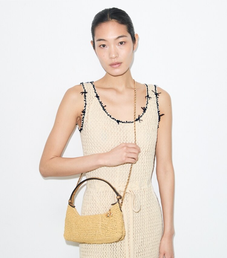 Tory Burch diseñador bolsos bandolera Pochette Fleming de croché en Natural adicional en modelo