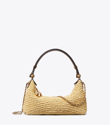 Tory Burch diseñador bolsos bandolera Pochette Fleming de croché en Natural frente