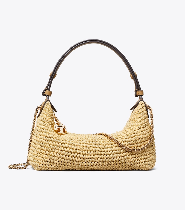 Tory Burch diseñador bolsos bandolera Pochette Fleming de croché en Natural frente