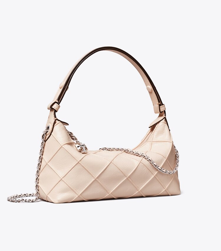 Tory Burch diseñador bolsos bandolera Pochette Fleming desgastada en Soft Pink ángulo