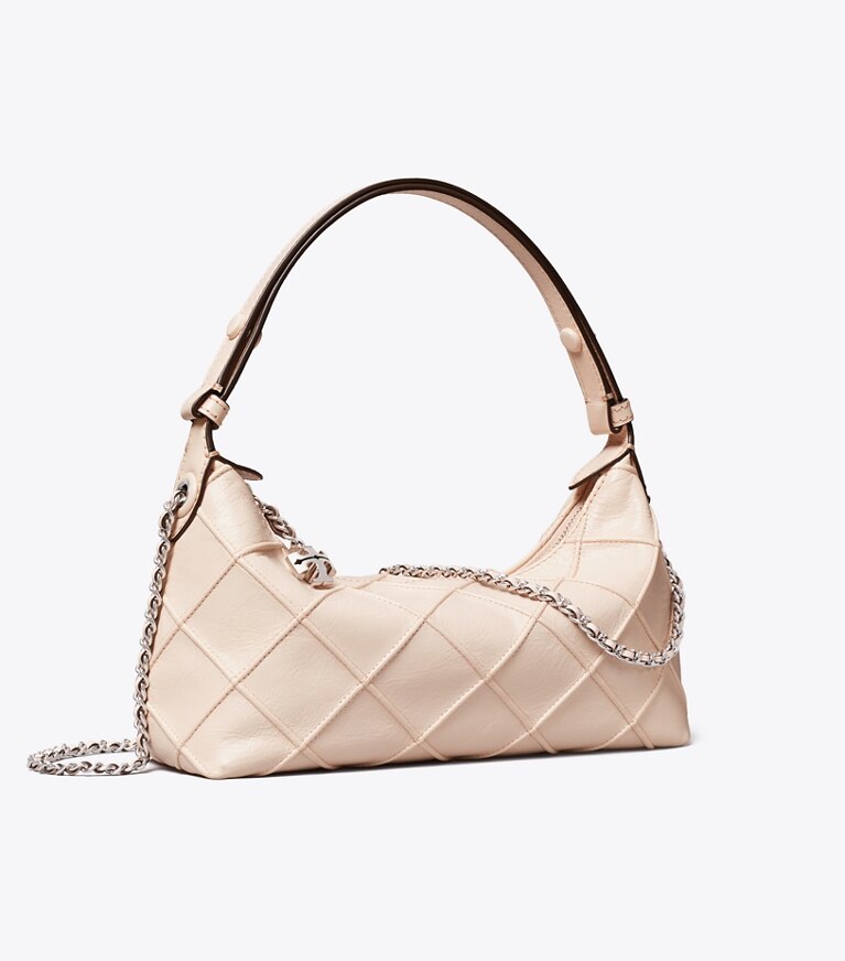 Tory Burch diseñador bolsos bandolera Pochette Fleming desgastada en Soft Pink ángulo