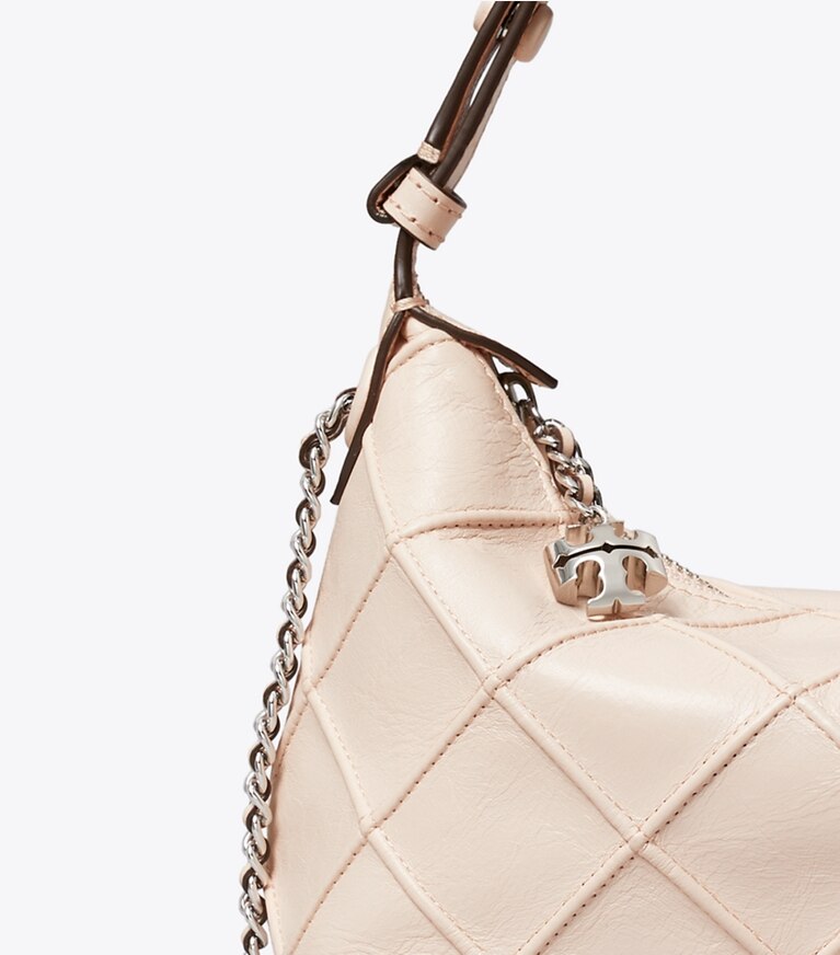 Tory Burch diseñador bolsos bandolera Pochette Fleming desgastada en Soft Pink detalle
