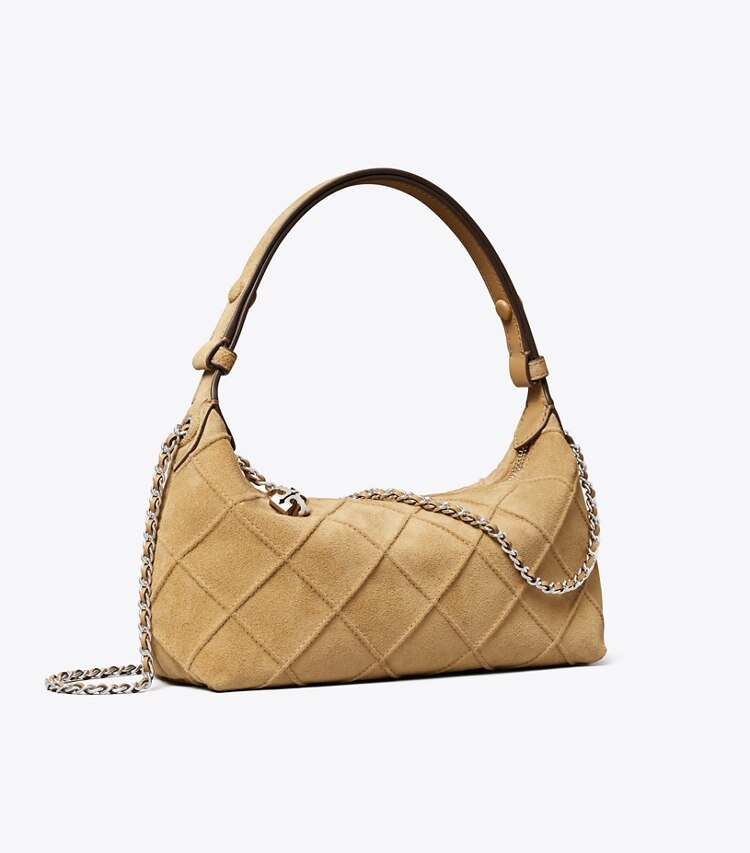 Tory Burch designer sacs à bandoulière Pochette Fleming en suède dans Stone angle