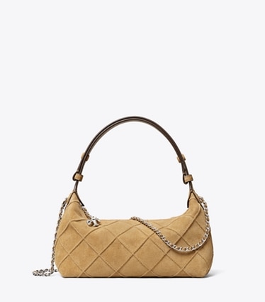 Tory Burch designer sacs à bandoulière Pochette Fleming en suède dans Stone de face