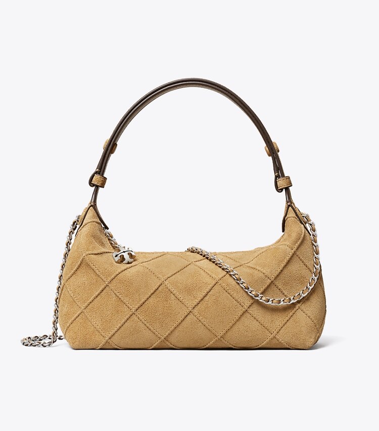 Tory Burch designer sacs à bandoulière Pochette Fleming en suède dans Stone de face