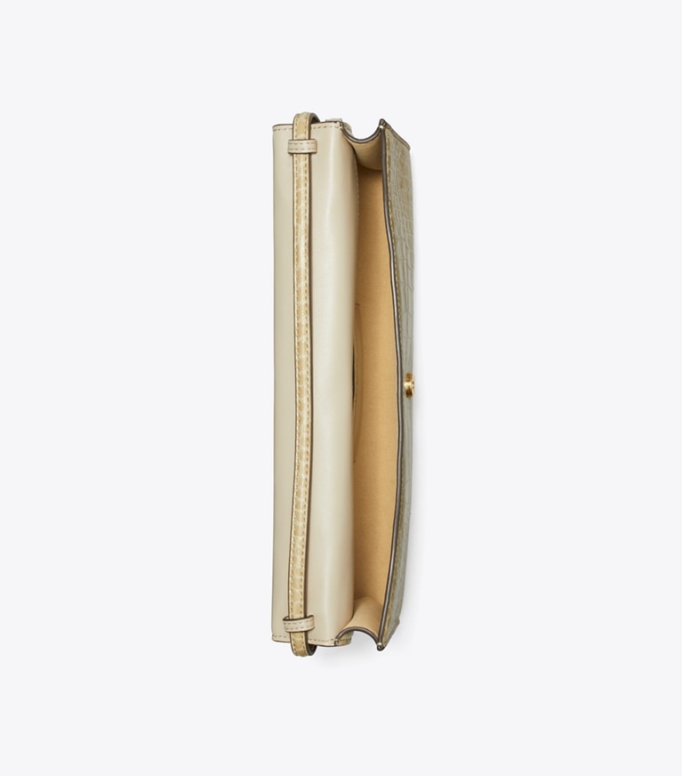Tory Burch designer pochettes Pochette Pierced effet croco in Ginger Leaf dessus