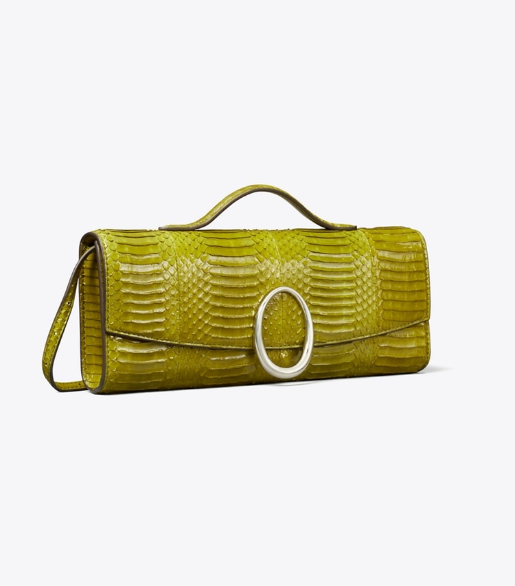 Tory Burch designer pochettes Pochette Pierced en cuir de serpent in Moss angle