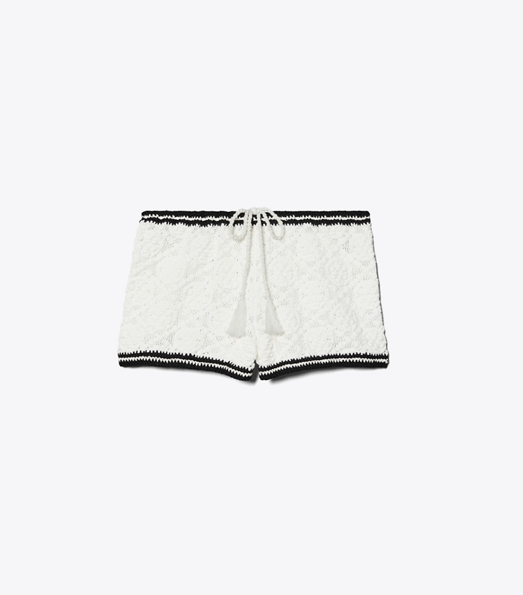 Tory Burch designer bottoms Pointelle Knitted Shorts in White front