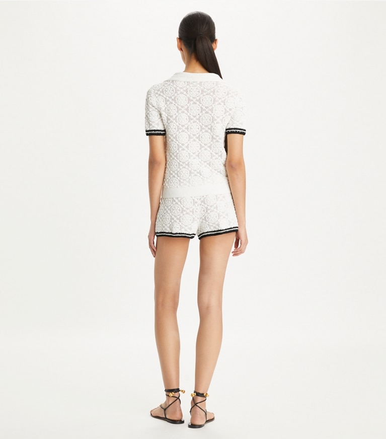Tory Burch designer bottoms Pointelle Knitted Shorts in White front