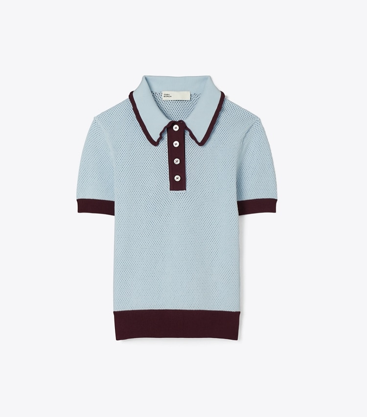 Tory Burch designer strickware Pointelle-Pullover aus Viskose in Frozen Blue / Dark Merlot front