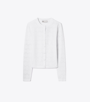 Tory Burch designer sweaters Pointelle Viscose Cardigan in White front