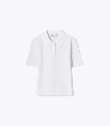 Tory Burch designer sweaters Pointelle Viscose Polo in White front