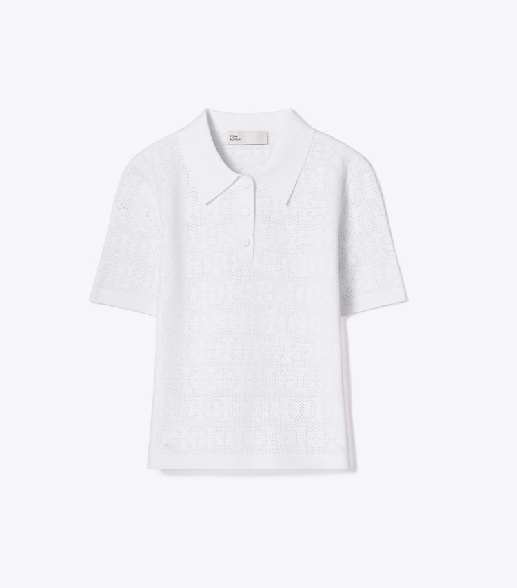 Tory Burch designer sweaters Pointelle Viscose Polo in White front