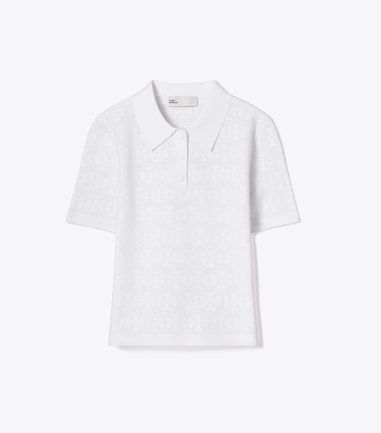 Tory Burch designer sweaters Pointelle Viscose Polo in White front