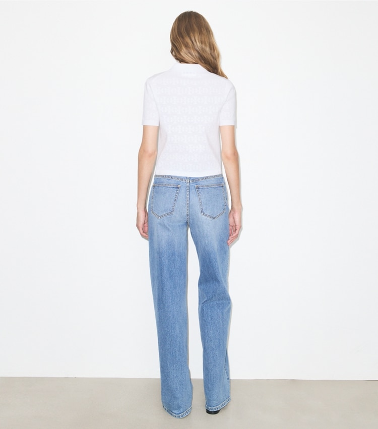 Tory Burch designer sweaters Pointelle Viscose Polo in White on model back