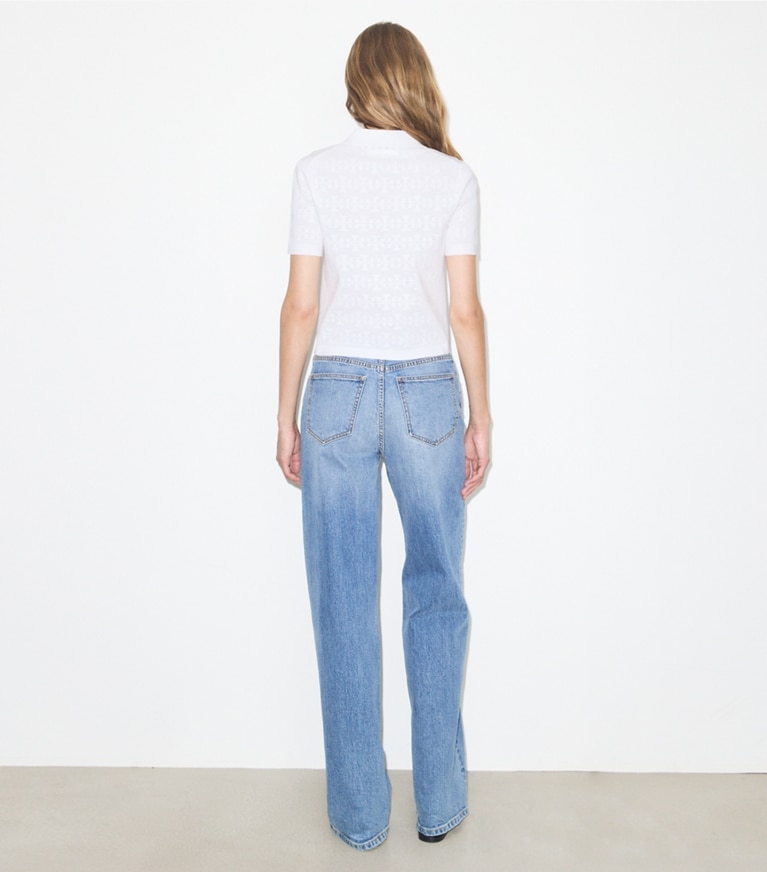 Tory Burch designer sweaters Pointelle Viscose Polo in White on model back