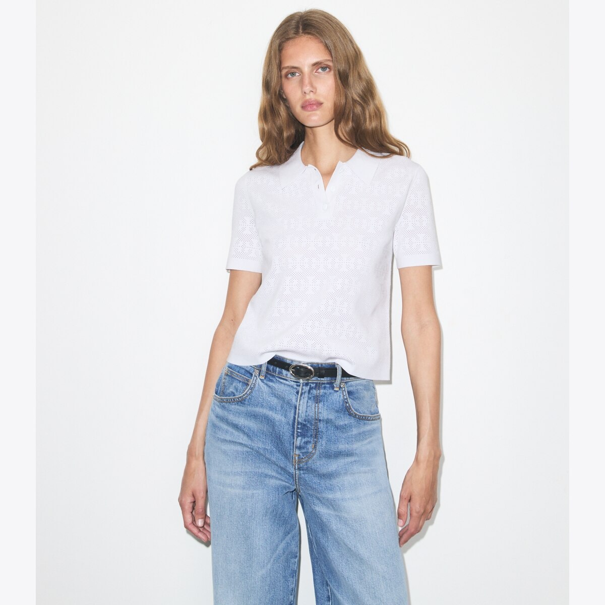 Pointelle Viscose Polo: Women's Designer Sweaters | Tory Burch