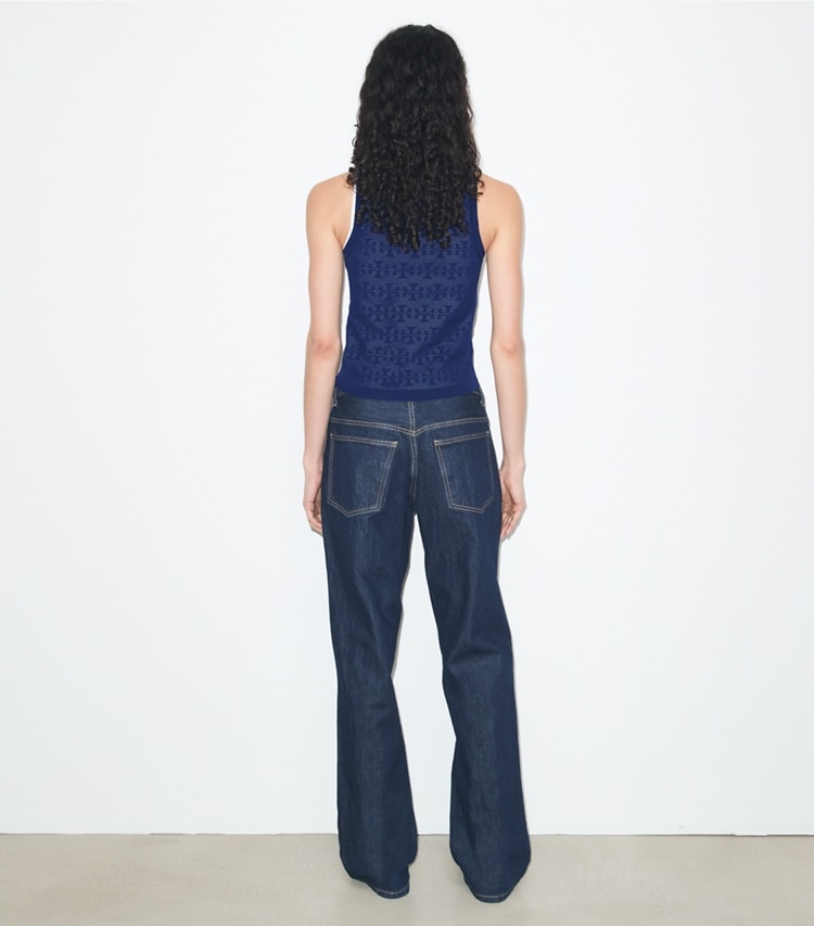 Tory Burch designer sweaters Pointelle Viscose Tank in Ocean on model back