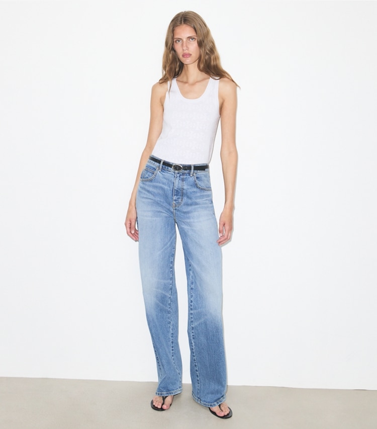 Tory Burch designer sweaters Pointelle Viscose Tank in White on model front