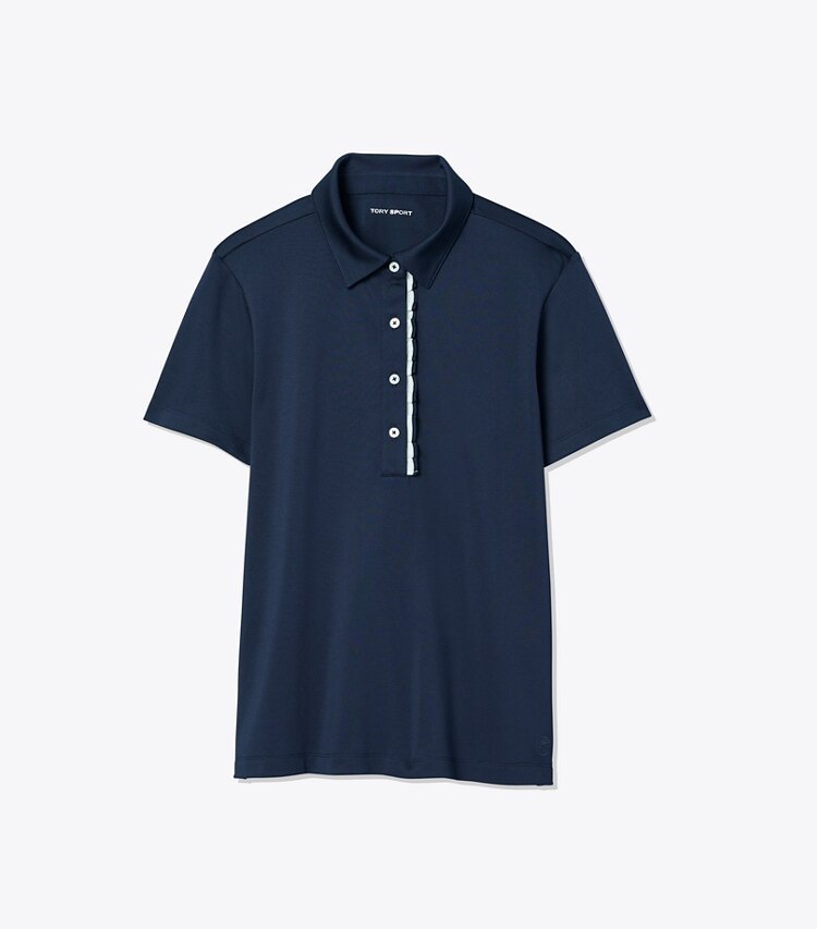 Tory Sport designer hauts Polo à volants en piqué technique dans Tory Navy de face