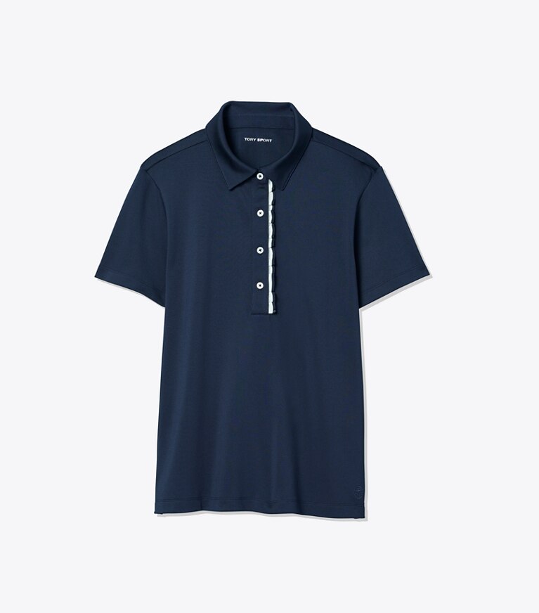 Tory Sport designer hauts Polo à volants en piqué technique dans Tory Navy de face