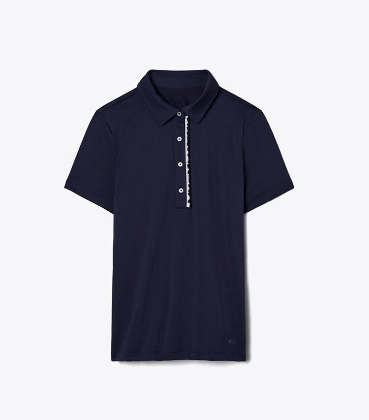 Tory Sport designer hauts Polo à volants Tech Piqué dans Tory Navy de face