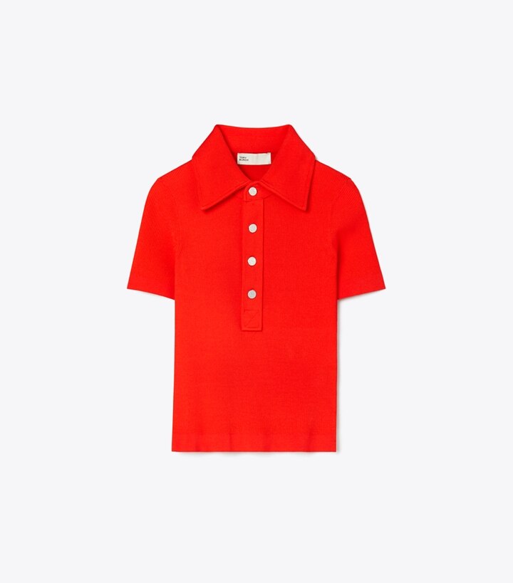Tory Burch designer maglioni Polo a coste in viscosa in Blazing Red front