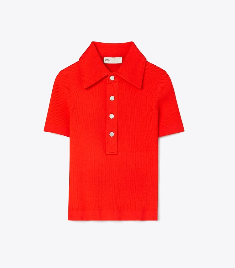 Tory Burch designer maglioni Polo a coste in viscosa in Blazing Red front