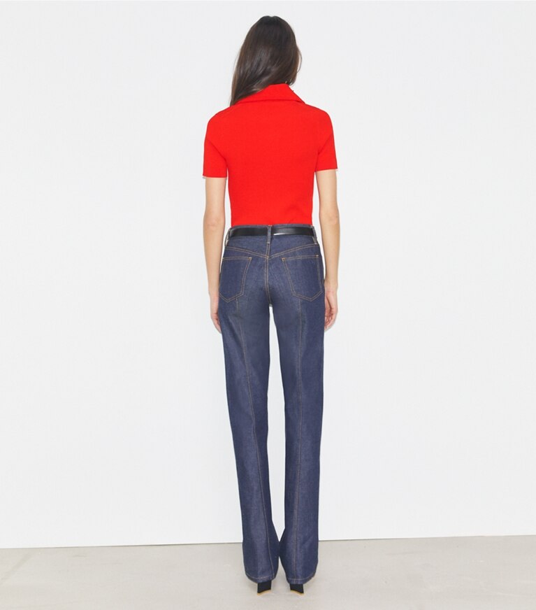 Tory Burch designer maglioni Polo a coste in viscosa in Blazing Red front