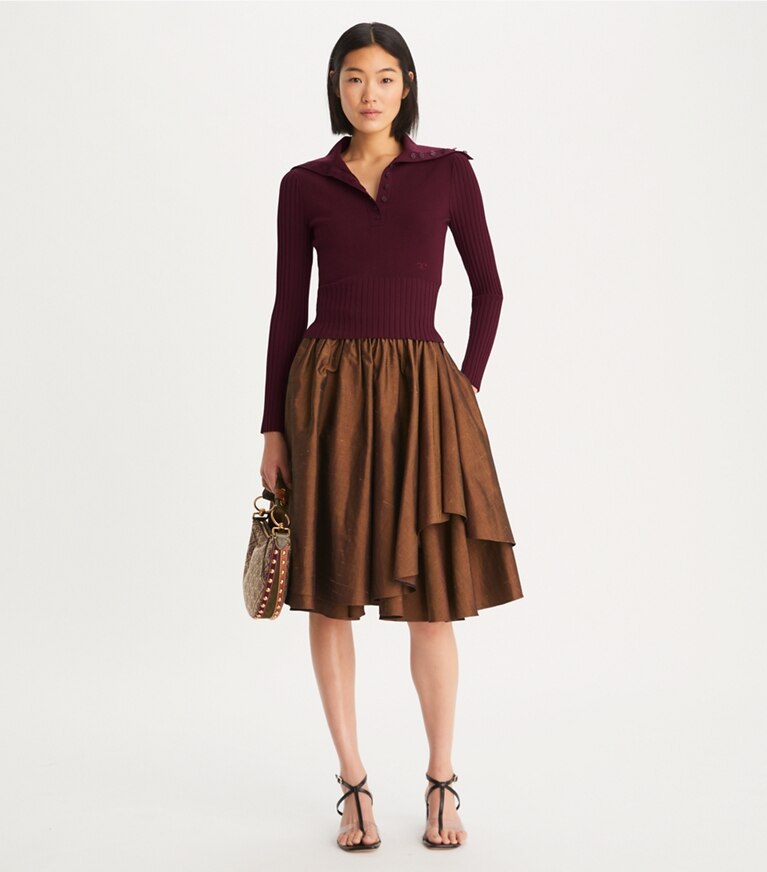 Tory Burch designer sweaters Polo Button Sweater in Oxblood front