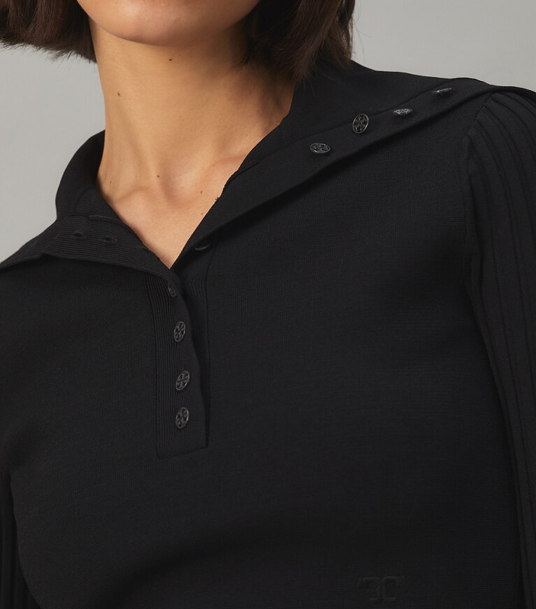 Tory Burch designer sweaters Polo Button Sweater in Black front