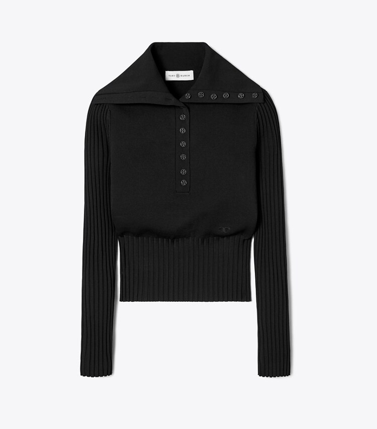 Tory Burch designer sweaters Polo Button Sweater in Black front