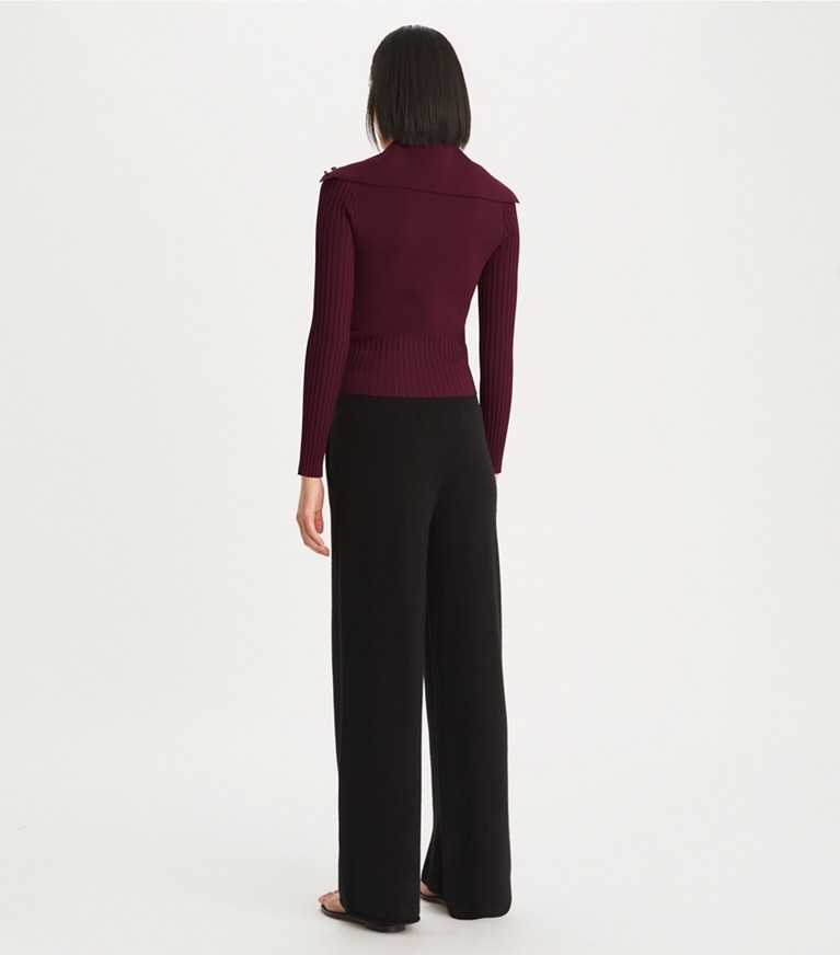 Tory Burch designer sweaters Polo Button Sweater in Oxblood front