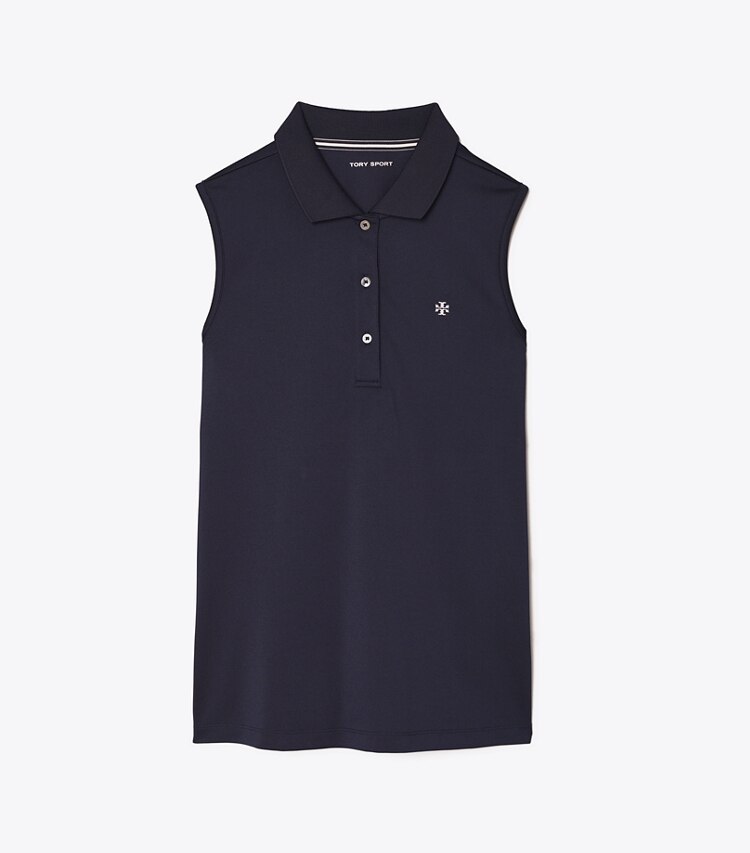 Tory Sport designer tops Polo classica in piqué tecnico senza maniche in Tory Navy front