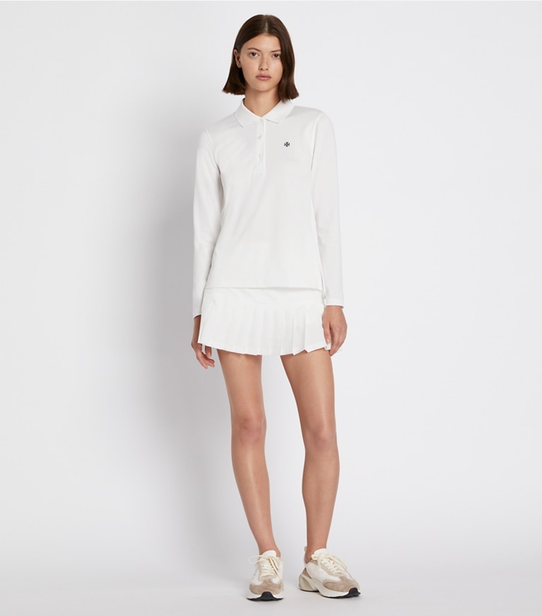 Tory Sport designer hauts Polo classique à manches longues en piqué technique in Snow White front