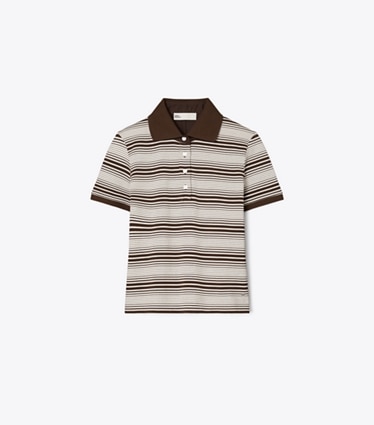 Tory Burch diseñador tops Polo de algodón Little Grumps en Chocolate Stripe frente