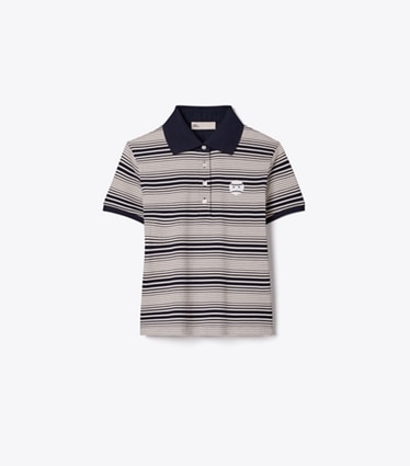 Tory Burch diseñador partes de arriba Polo de algodón Little Grumps en Medium Navy Stripe frente