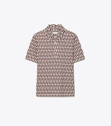 Tory Burch diseñador partes de arriba Polo de algodón mercerizado en New Ivory T Stripe frente